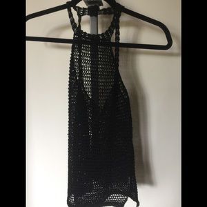 Free People black open knit halter tank top